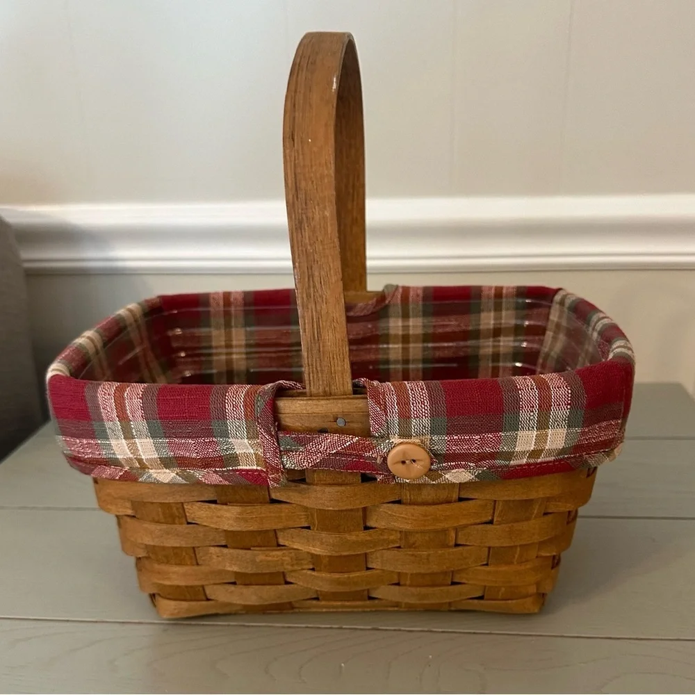 Longaberger Vintage Rectangle Spring Basket with Fabric and Plastic Liners 1985